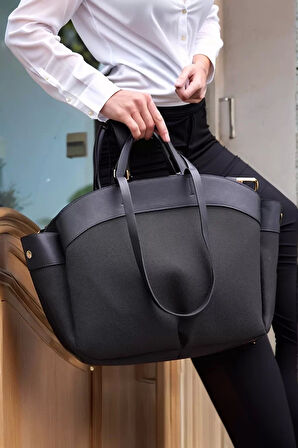 Kadın Büyük Tote Çanta Suni Deri Detaylı Geniş Hacimli Omuz Çantası Modern Stil Özel Tasarım
