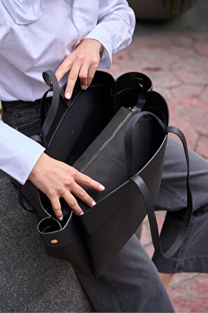 Kadın Büyük Tote Çanta Suni Deri Detaylı Geniş Hacimli Omuz Çantası Modern Stil Özel Tasarım