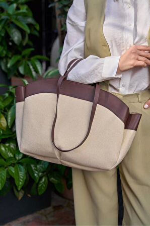 Kadın Büyük Tote Çanta Suni Deri Detaylı Geniş Hacimli Omuz Çantası Modern Stil Özel Tasarım