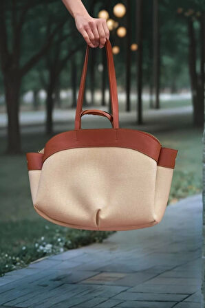 Kadın Büyük Tote Çanta Suni Deri Detaylı Geniş Hacimli Omuz Çantası Modern Stil Özel Tasarım
