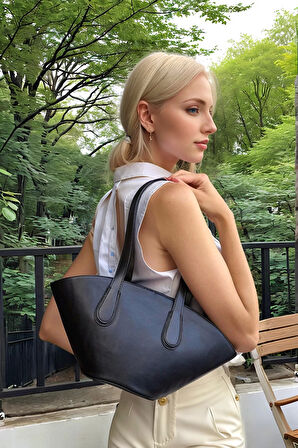 Kadın Modern Kesim Suni Deri Shopper Çanta El Ve Omuz Kullanımı İçin Mükemmel Uyum Mükemmel Uyum