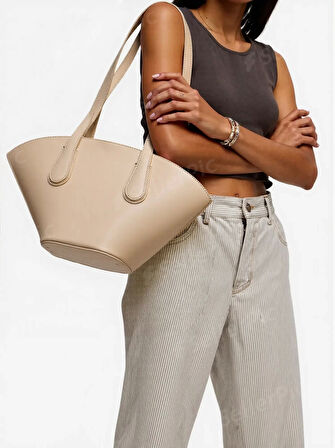 Kadın Modern Kesim Suni Deri Shopper Çanta El Ve Omuz Kullanımı İçin Mükemmel Uyum Mükemmel Uyum