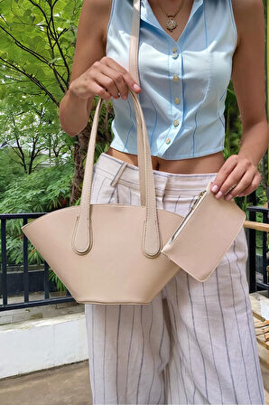 Kadın Modern Kesim Suni Deri Shopper Çanta El Ve Omuz Kullanımı İçin Mükemmel Uyum Mükemmel Uyum