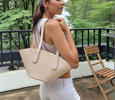 Kadın Modern Kesim Suni Deri Shopper Çanta El Ve Omuz Kullanımı İçin Mükemmel Uyum Mükemmel Uyum
