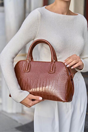 Kadın Çift Askılı Kroko PU Deri El Ve Kol Çantası Şık Fonksiyonel Tasarım Trend Tasarım Uzun Ömürlü