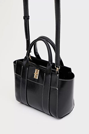 Kadın Mini Tote Vegan Deri El Çantası Gold Toka Günlük ve İş Trend Tasarım Modern Stil Mükemmel Uyum