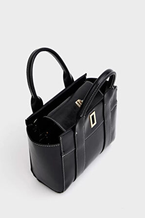 Kadın Mini Tote Vegan Deri El Çantası Gold Toka Günlük ve İş Trend Tasarım Modern Stil Mükemmel Uyum