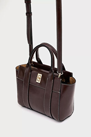 Kadın Mini Tote Vegan Deri El Çantası Gold Toka Günlük ve İş Trend Tasarım Modern Stil Mükemmel Uyum