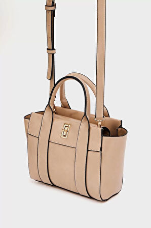 Kadın Mini Tote Vegan Deri El Çantası Gold Toka Günlük ve İş Trend Tasarım Modern Stil Mükemmel Uyum