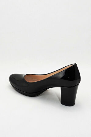 Kadın Moda Şık Siyah Rugan Topuklu Ayakkabı Topuklu Düğün Nişan Gece Abiye Ayakkabısı