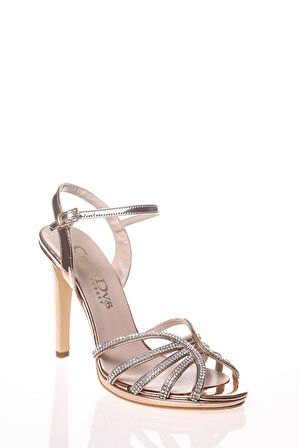 Kadın Moda Şık Gold Ayna Beş Taş Topuklu Zarif Tasarım Düğün Nişan Gece Abiye Ayakkabısı