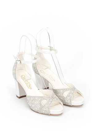 Kadın Moda Şık Sedef İnci Taşlı Topuklu Ayakkabı Zarif Tasarım Düğün Nişan Gece Abiye Ayakkabısı