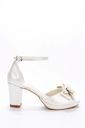 Kadın Moda Şık Beyaz Sedef Cilt Fiyonk Topuklu Zarif Tasarım Düğün Nişan Gece Abiye Ayakkabısı