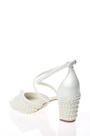 Kadın Moda Şık Sedef İnci Taş İşlemeli Gelin Ayakkabı Topuklu Düğün Nişan Gece Abiye Ayakkabısı