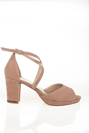 Kadın Moda Şık Pudra Süet Topuklu Klasik Ayakkabı Topuklu Düğün Nişan Gece Abiye Ayakkabısı