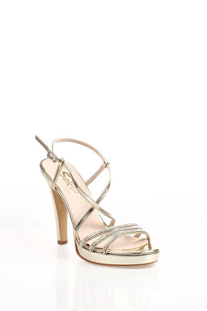 Kadın Moda Şık Gold Ayna Taşlı Abiye Topuklu Zarif Tasarım Düğün Nişan Gece Abiye Ayakkabısı