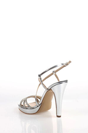 Kadın Moda Şık Gümüş Ayna Taşlı Abiye Topuklu Zarif Tasarım Düğün Nişan Gece Abiye Ayakkabısı