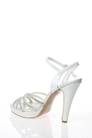 Kadın Moda Şık Sedef Hilal Taşlı Topuklu Zarif Tasarım Düğün Nişan Gece Abiye Ayakkabısı