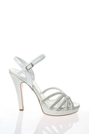 Kadın Moda Şık Sedef Hilal Taşlı Topuklu Zarif Tasarım Düğün Nişan Gece Abiye Ayakkabısı