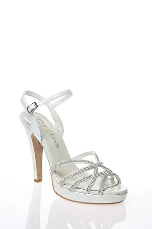 Kadın Moda Şık Sedef Hilal Taşlı Topuklu Zarif Tasarım Düğün Nişan Gece Abiye Ayakkabısı