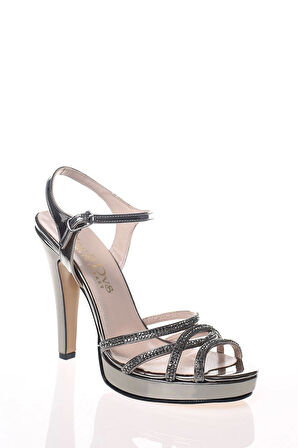 Kadın Moda Şık Gold Taşlı Topuklu Zarif Tasarım Yüksek Topuk Düğün Nişan Gece Abiye Ayakkabısı