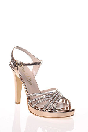 Kadın Moda Şık Gold Topuklu Zarif Tasarım Yüksek Topuk Düğün Nişan Gece Abiye Ayakkabısı