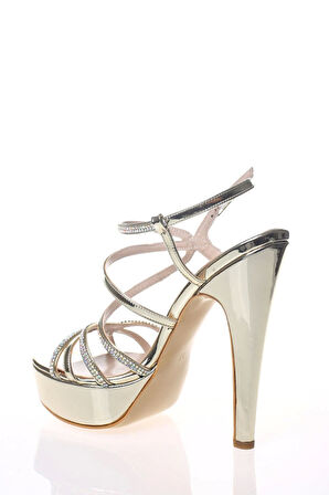 Kadın Moda Şık Gold Ayna Taş Topuklu Zarif Tasarım Düğün Nişan Gece Abiye Ayakkabısı