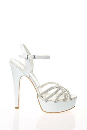 Kadın Moda Şık Sedef Cilt Hilal Taşlı Topuklu Zarif Tasarım Düğün Nişan Gece Abiye Ayakkabısı