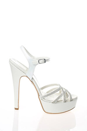 Kadın Moda Şık Sedef Cilt Sonsuz Taşlı Topuklu Zarif Tasarım Düğün Nişan Gece Abiye Ayakkabısı