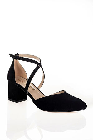 Kadın Moda Şık Siyah Süet Topuklu Klasik Ayakkabı Topuklu Düğün Nişan Gece Abiye Ayakkabısı