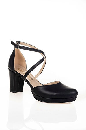 Kadın Moda Şık Siyah Cilt Topuklu Klasik Ayakkabı Topuklu Düğün Nişan Gece Abiye Ayakkabısı