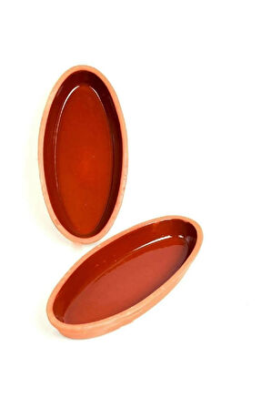 Toprak İçi Sırlı 29 Cm Oval 2'li Güveç Balık Mantar Yemek Tavası Büyük Boy