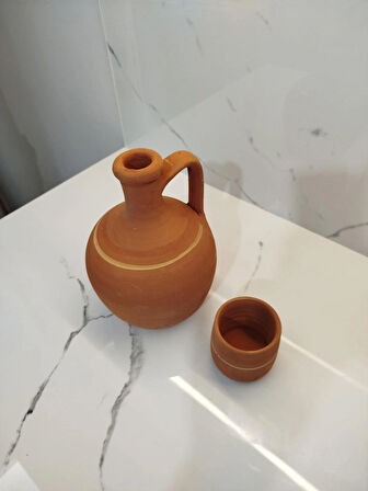 Dolap Boy El Yapımı Toprak Su Testisi (2 LİTRE) Buzdolabı boyutuna uygun (22 cm) Bardak hediyeli