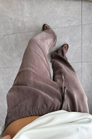 Feela Moda 2008 Bağcıklı Beli Lastikli Yıkamalı Modal Dokuma Palazzo Kadın Pantolon