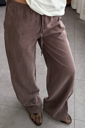 Feela Moda 2008 Bağcıklı Beli Lastikli Yıkamalı Modal Dokuma Palazzo Kadın Pantolon