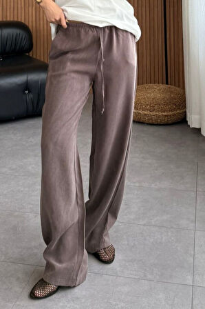 Feela Moda 2008 Bağcıklı Beli Lastikli Yıkamalı Modal Dokuma Palazzo Kadın Pantolon