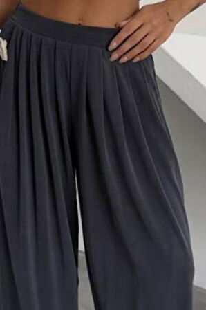 Feela Moda Kadın Beli Lastikli Modal Dokuma Pileli Şalvar Kadın Pantolon 2012
