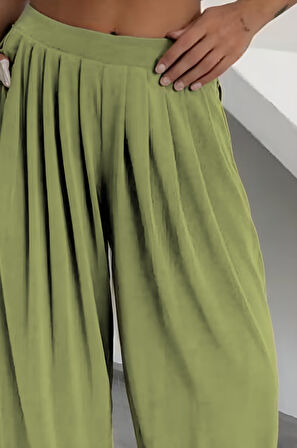 Feela Moda Kadın Beli Lastikli Modal Dokuma Pileli Şalvar Kadın Pantolon 2012