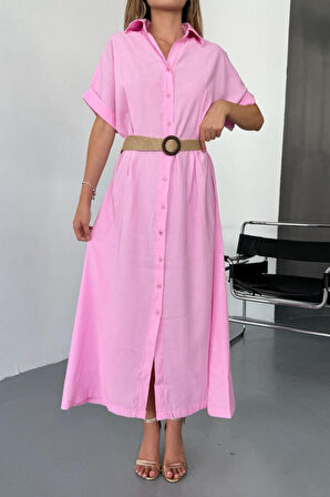 Feela Moda Kadın Modal Dokuma Kemerli Gömlek Elbise 2015