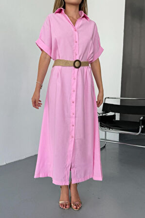 Feela Moda Kadın Modal Dokuma Kemerli Gömlek Elbise 2015