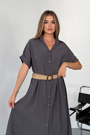 Feela Moda Kadın Modal Dokuma Kemerli Gömlek Elbise 2015