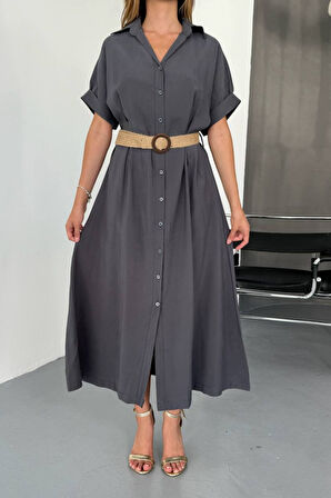 Feela Moda Kadın Modal Dokuma Kemerli Gömlek Elbise 2015