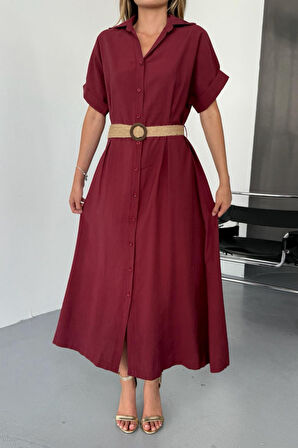 Feela Moda Kadın Modal Dokuma Kemerli Gömlek Elbise 2015