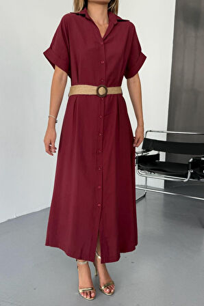 Feela Moda Kadın Modal Dokuma Kemerli Gömlek Elbise 2015