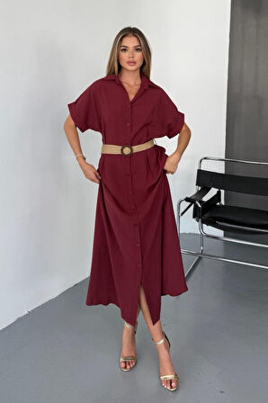 Feela Moda Kadın Modal Dokuma Kemerli Gömlek Elbise 2015