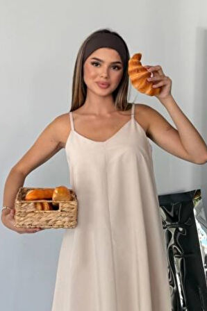 Feela Moda Kadın Modal Dokuma Ayarlanabilir Askılı Yaka Büzgülü Elbise 2017