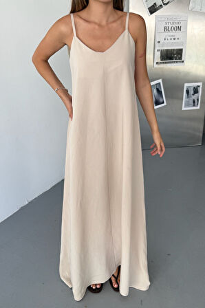 Feela Moda Kadın Modal Dokuma Ayarlanabilir Askılı Yaka Büzgülü Elbise 2017