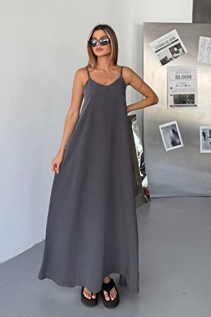 Feela Moda Kadın Modal Dokuma Ayarlanabilir Askılı Yaka Büzgülü Elbise 2017