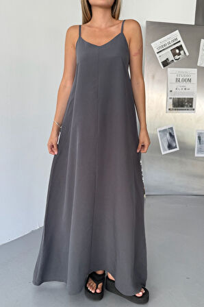 Feela Moda Kadın Modal Dokuma Ayarlanabilir Askılı Yaka Büzgülü Elbise 2017