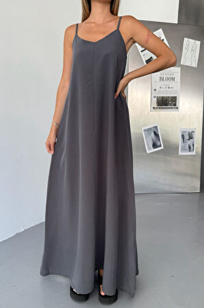 Feela Moda Kadın Modal Dokuma Ayarlanabilir Askılı Yaka Büzgülü Elbise 2017